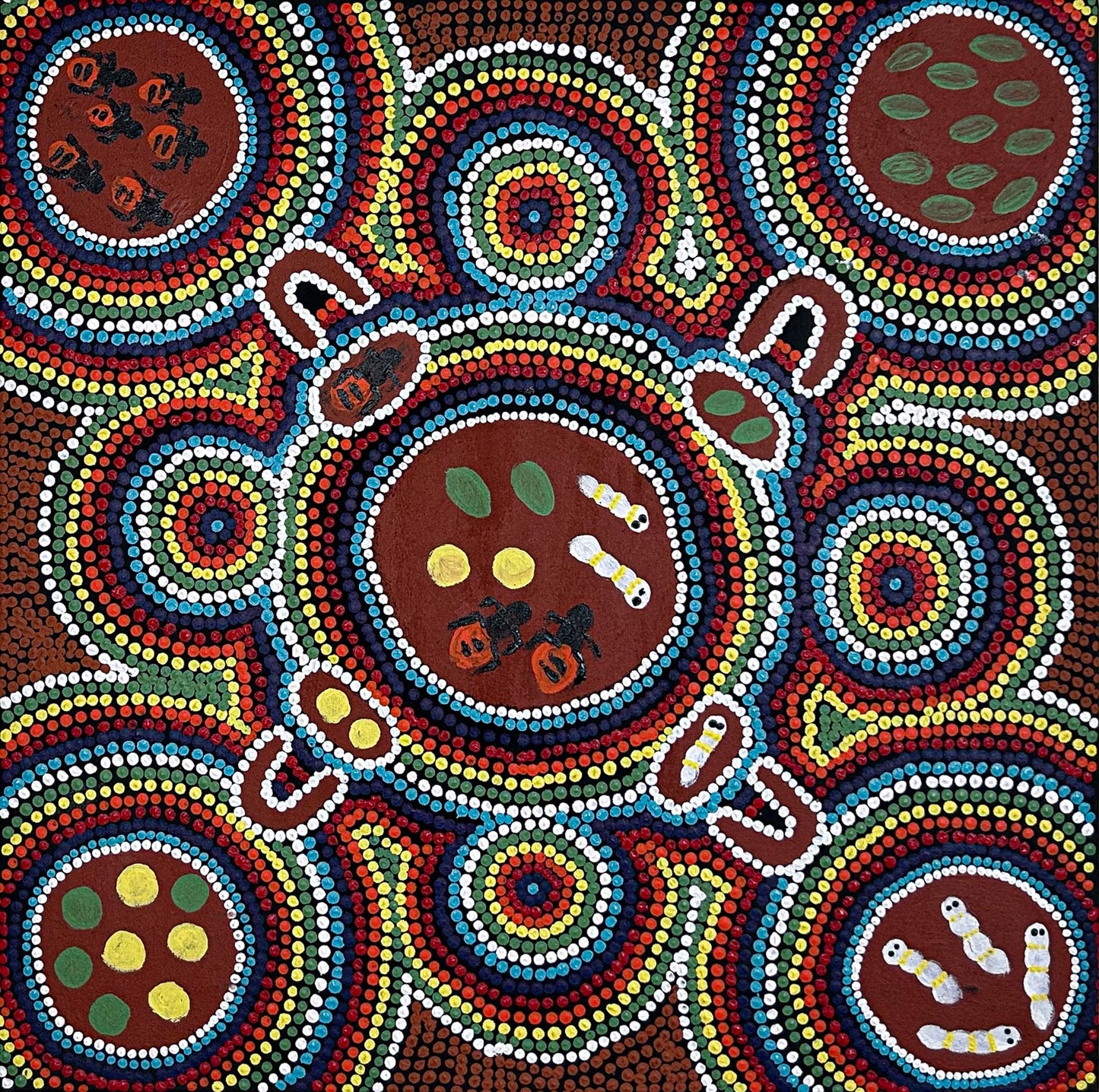 Hunting for bush tucker, 61x61cm