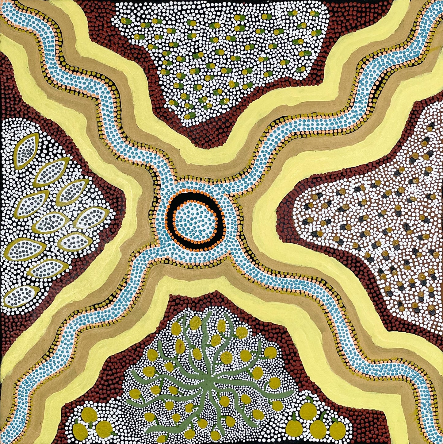 Bush tucker in the floodway, 61x61cm
